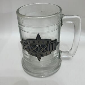 Super Bowl XXXII Beer Mug 12 Oz Glass Stein Silver Metal Vintage Classic Durable